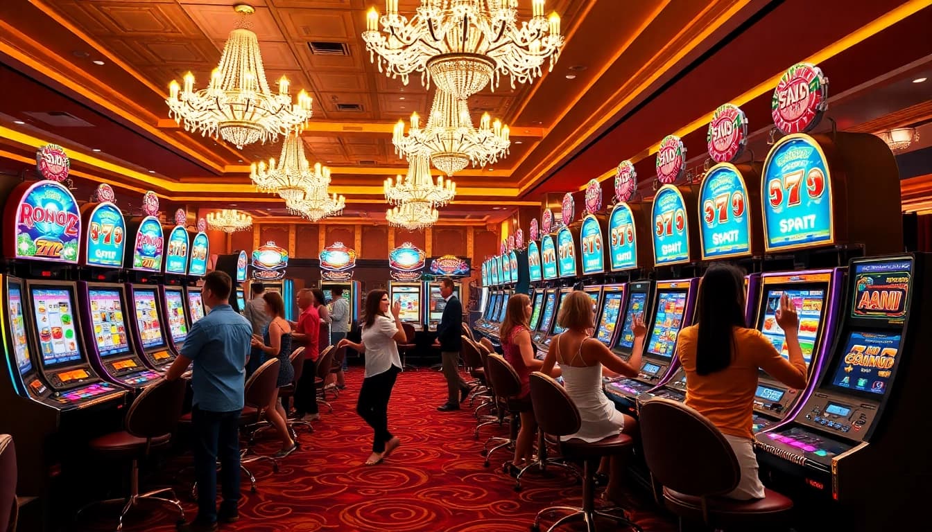 Experiencing the thrill of slot gacor in a lively casino atmosphere filled with excitement.