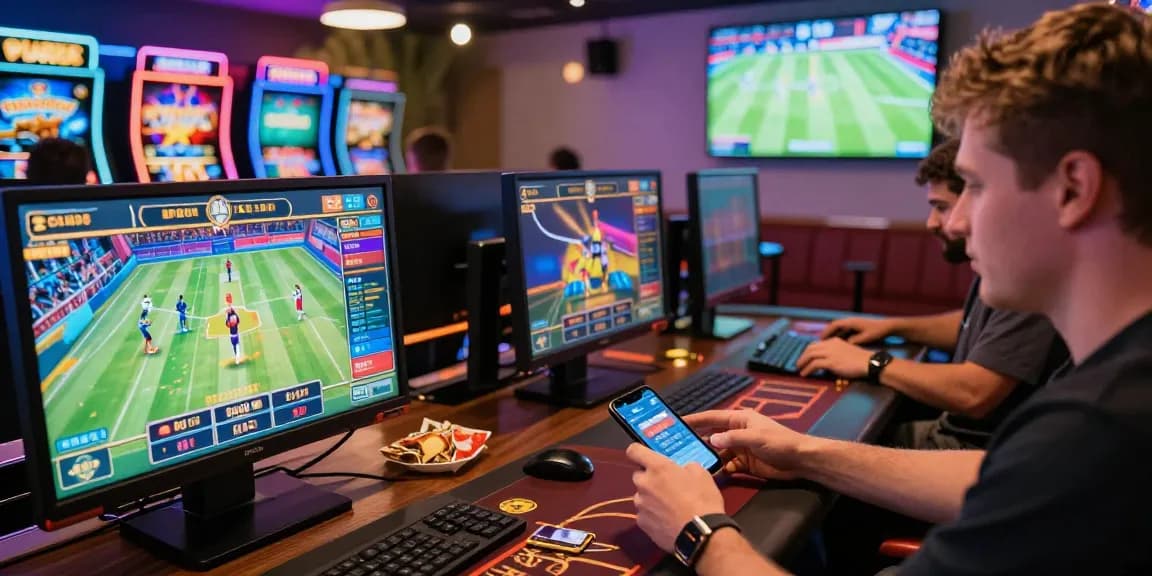 Players engaging in digital casino gaming and credit card usage at https://alsbury.co.uk/ with vibrant game displays and bright atmosphere.