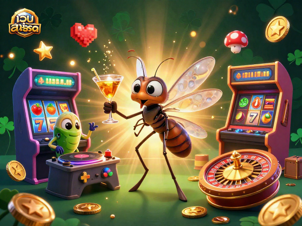 Experience เว็บสล็อต with vibrant slot visuals and retro arcade themes in this captivating casino illustration.