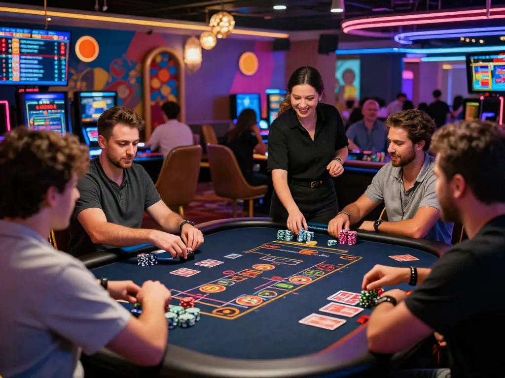 Experience the thrill of online gambling at https://xx88.day/ with players engaged at a vibrant casino table.