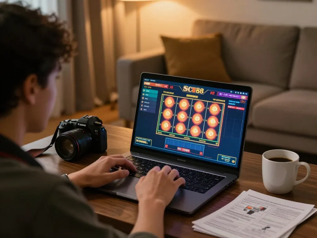 Engaging in online SC88 slots gaming at home while enjoying a cozy atmosphere
