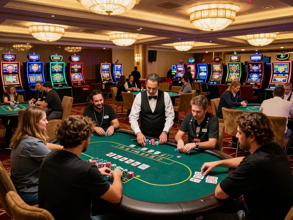 Engaged players at FC88 poker room with dynamic gameplay and vibrant casino atmosphere