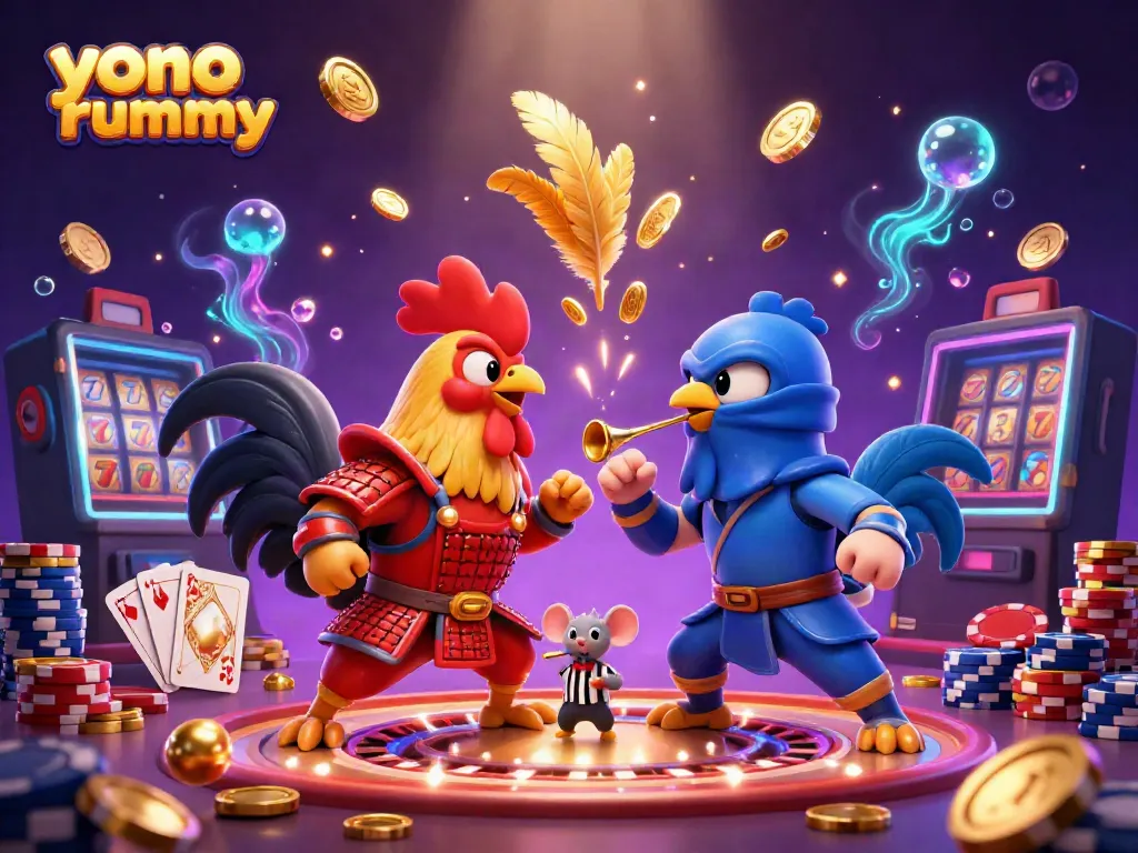 Pengalaman bermain yono rummy dengan ayam jantan dan elemen kasino yang memikat dan strategis.