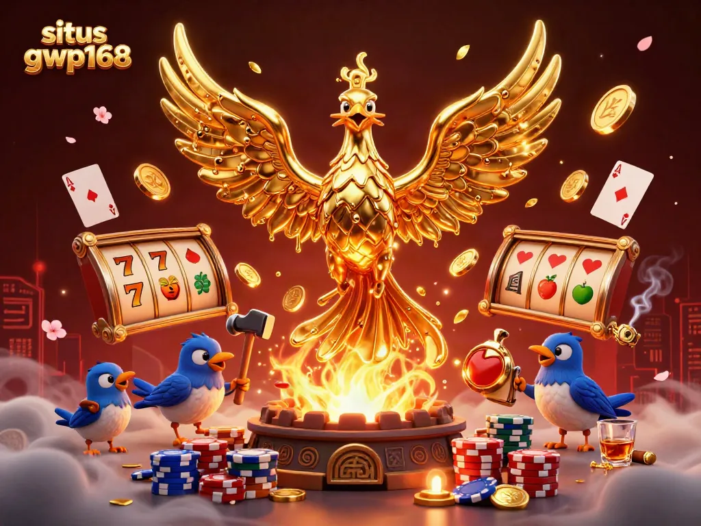 Permainan menarik di situs gwp168 dengan phoenix emas dan simbol jackpot yang megah.