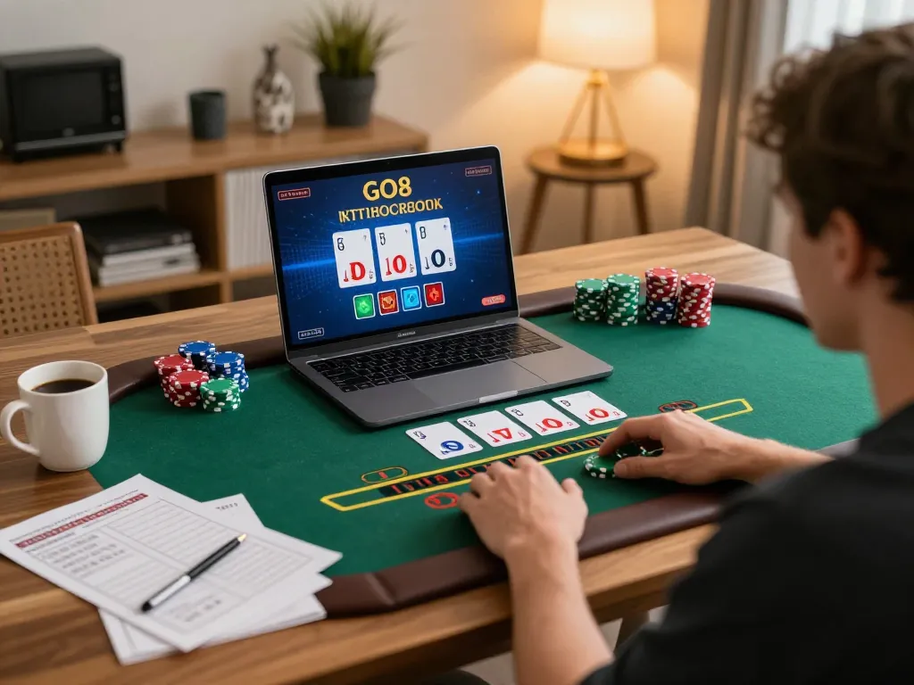 Player enjoying online blackjack at GO8, showcasing engaging casino environment and strategy