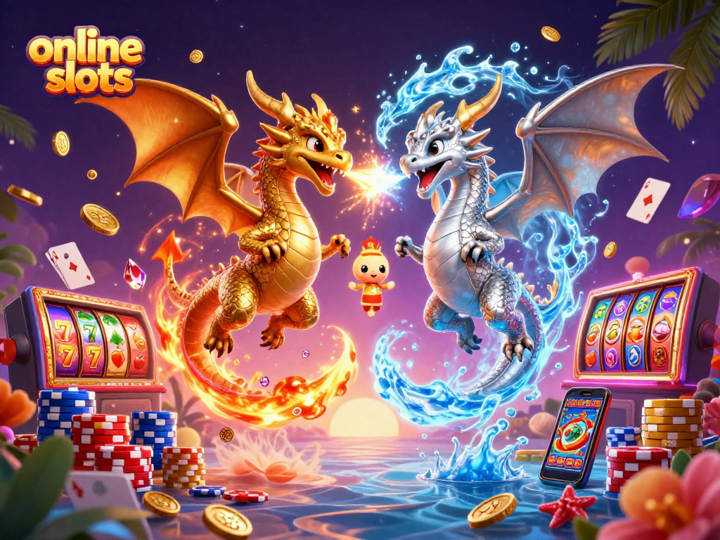 Experience thrilling online slots gameplay with dragons, coins, and vibrant casino elements.