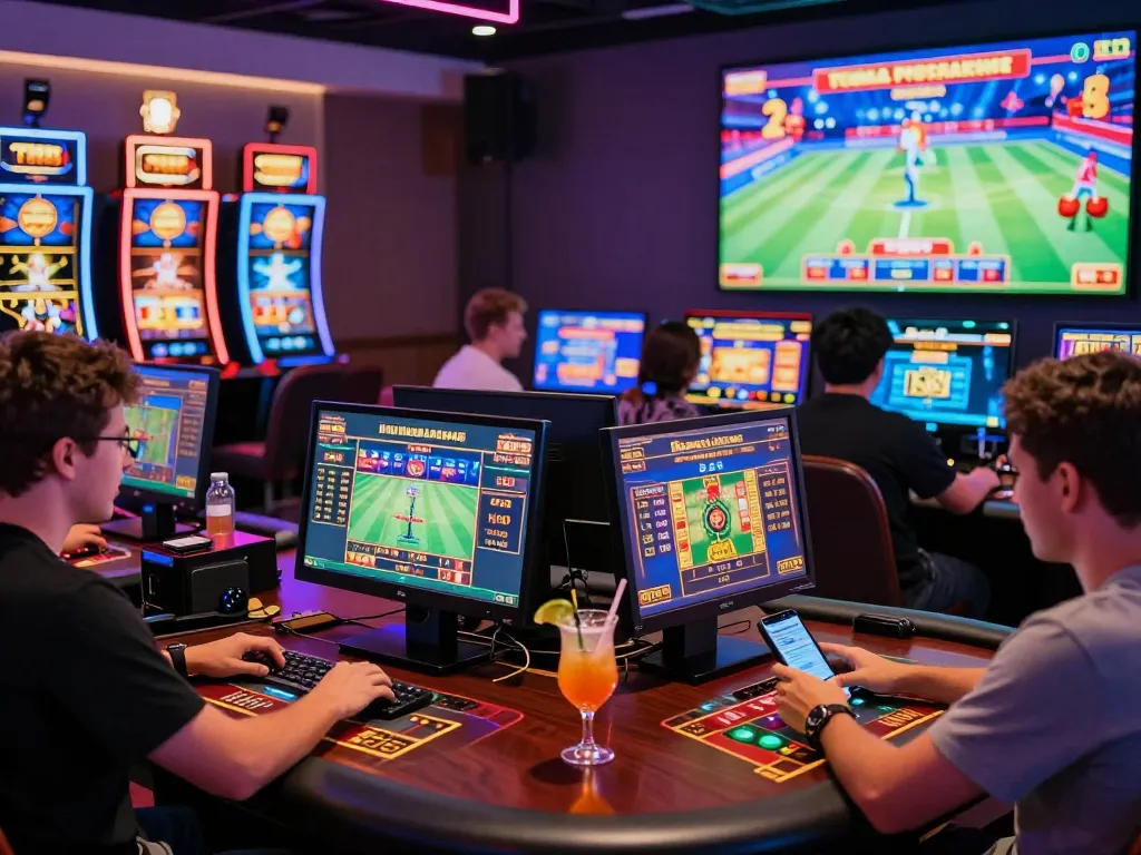 Exciting online gaming experience at TR88, vibrant atmosphere with players engaged in casino games and sports betting.