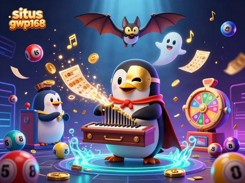 Permainan situs gwp168 menampilkan penguin opera yang menghasilkan koin emas dengan efek menarik.