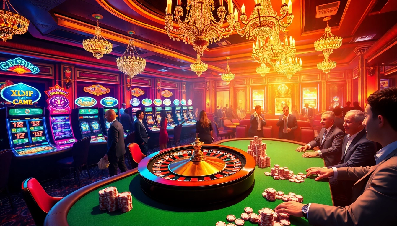 Experience thrilling gameplay at https://urr88.com/, featuring a lively casino ambiance with poker tables and roulette wheels.