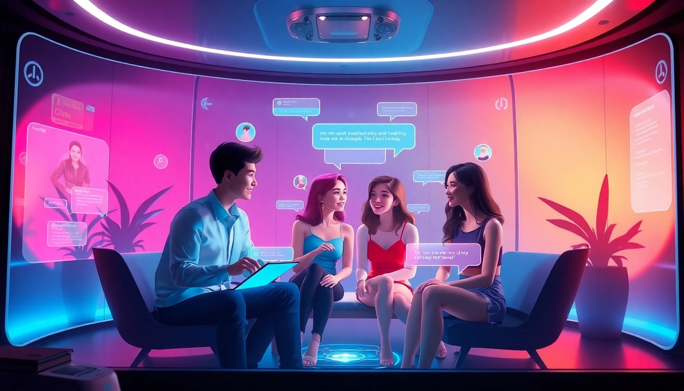 Engaging interface showcasing ai chat porn with holographic avatars and vibrant colors.