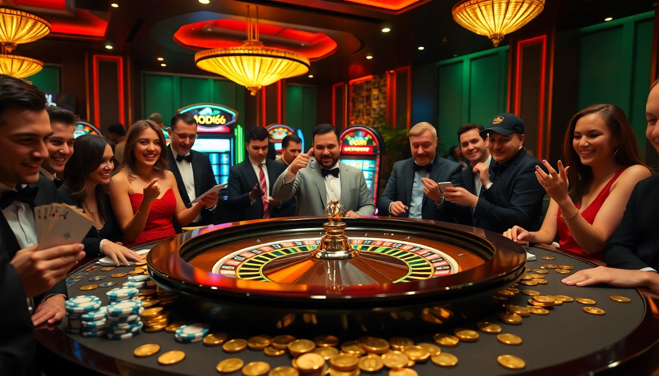 SODO66 players enjoying a thrilling roulette game in an elegant casino setting