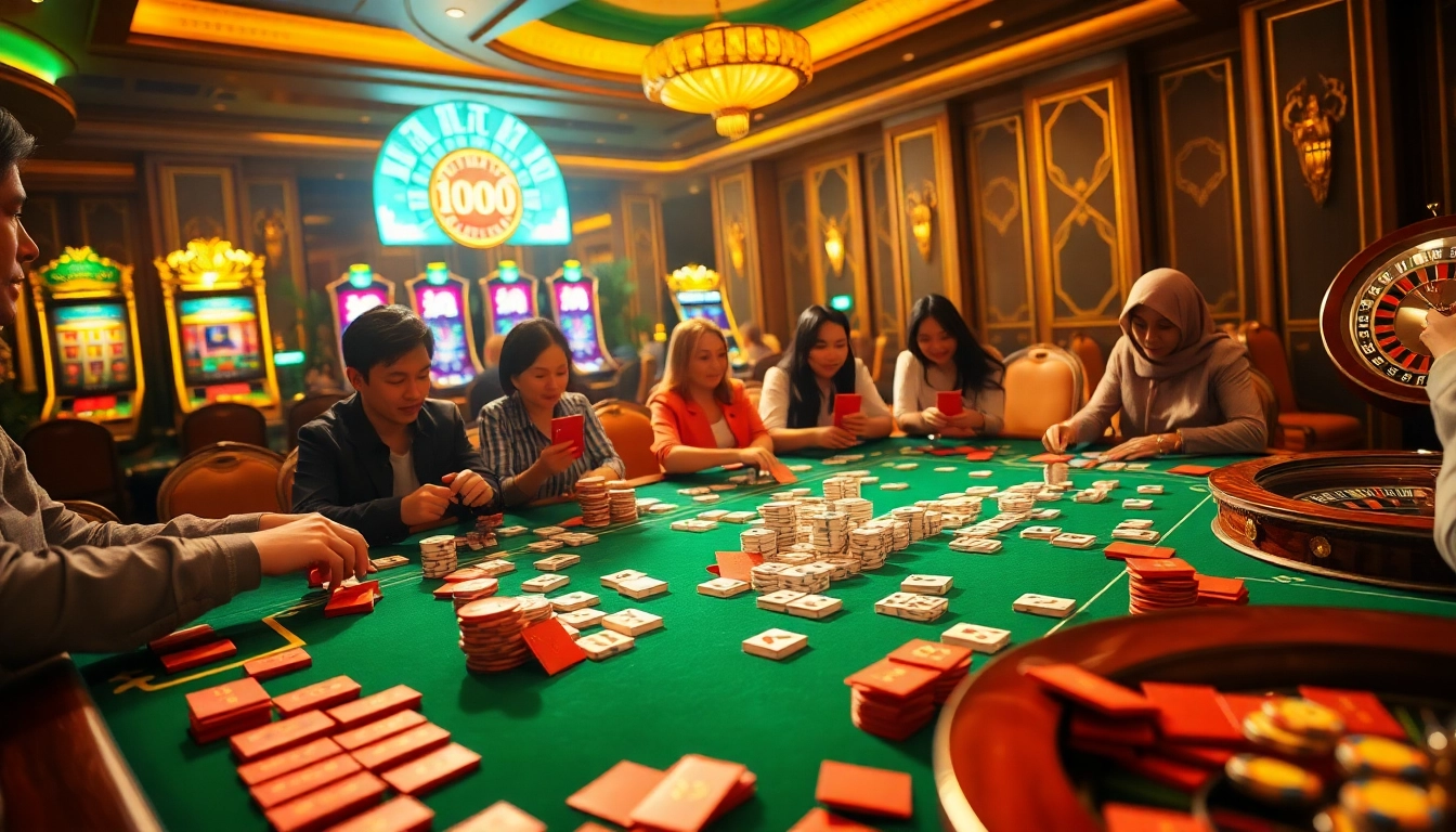 Experience the thrill of akun demo gameplay at an elegant mahjong table with vibrant casino elements.