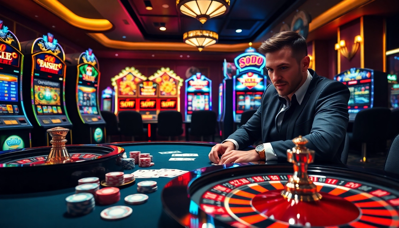 SODO Casino offers thrilling gaming experiences with vibrant poker tables and excited players betting.