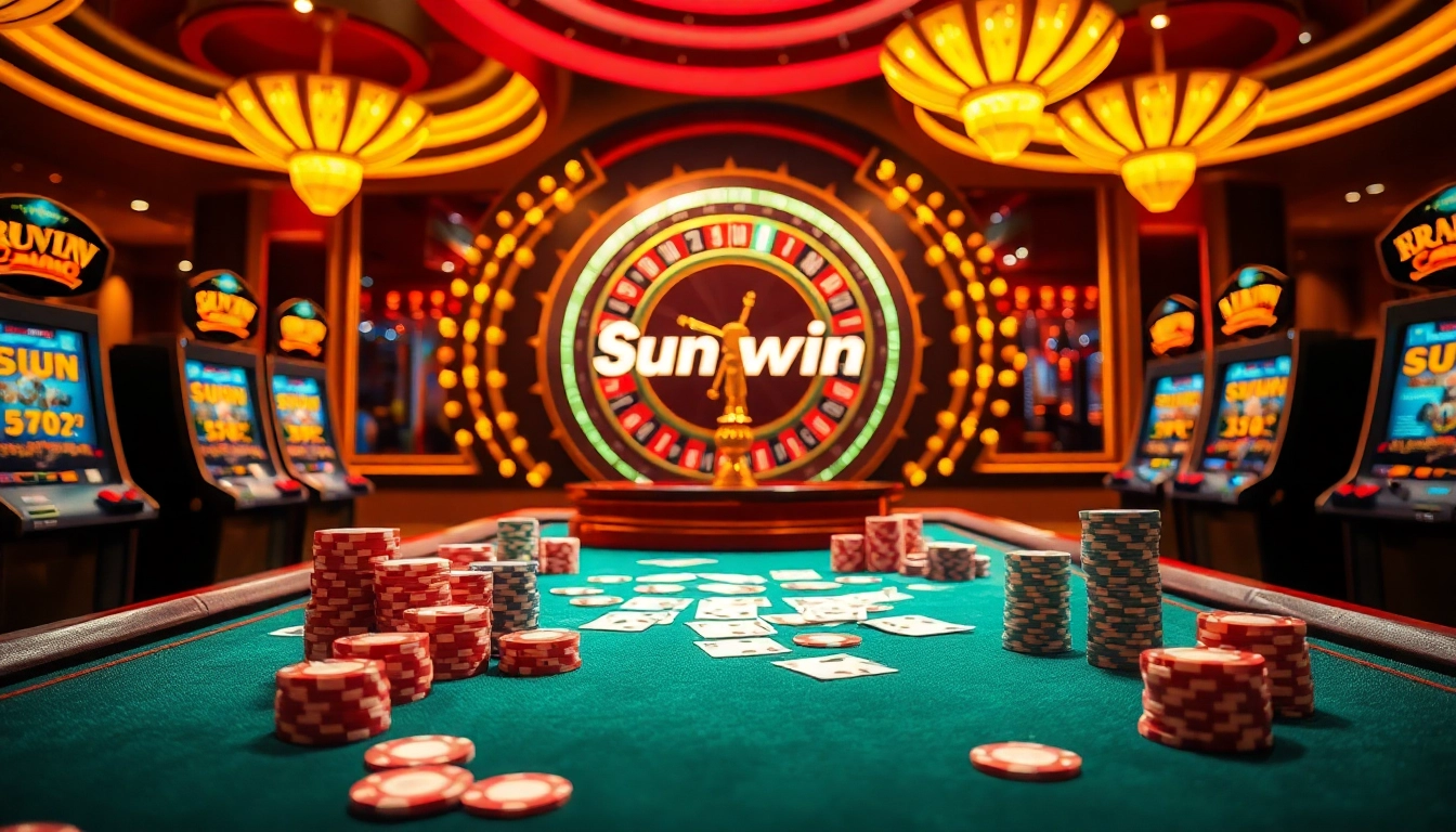 Engaging casino scene showcasing Sun win with poker chips and roulette wheel.