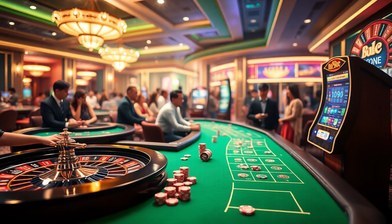 Players experiencing the thrill of online gambling at DF999 with vibrant tables and engaging games.