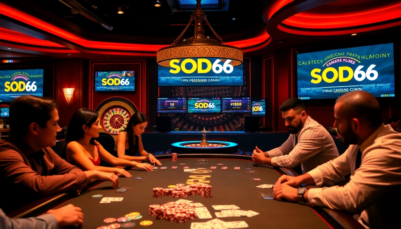 SODO 66 players betting in an exciting poker game with vibrant chips and cards on a casino table.
