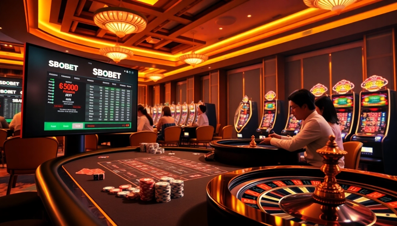 SBOBET patrons engaged in a thrilling card game at a luxurious casino table.