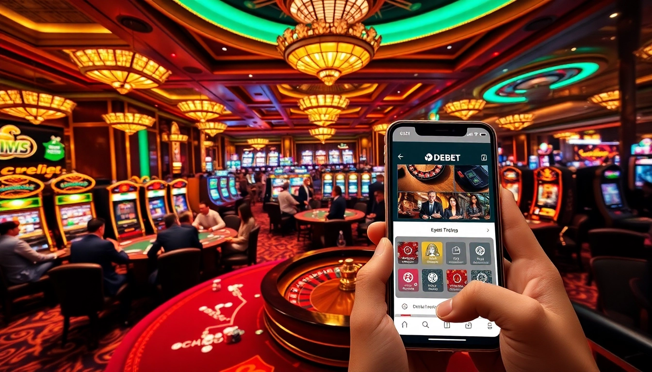 Experience the thrill of gambling at https://debet2.app/ with vibrant casino visuals featuring live poker and slot machines.