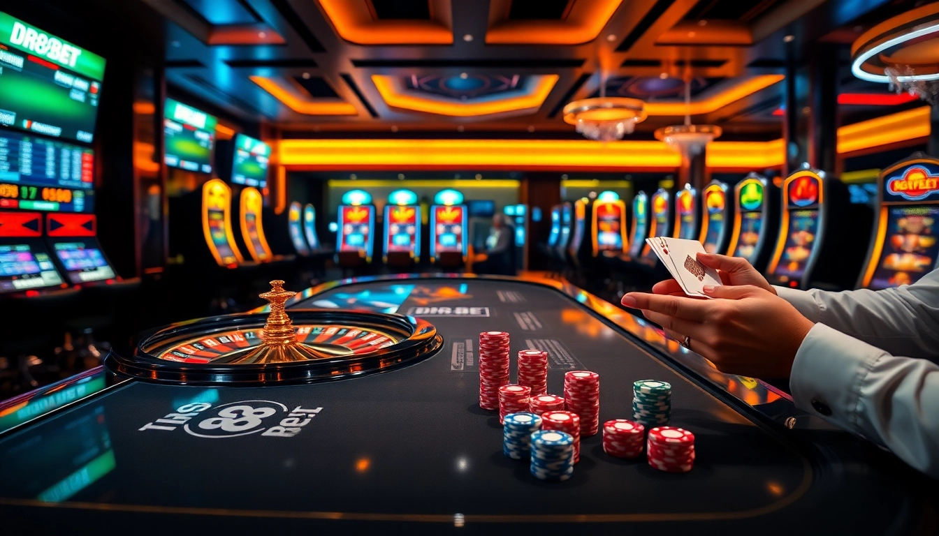 Players engaging in strategic DR88 Bet live casino action with chips and cards on a professional table