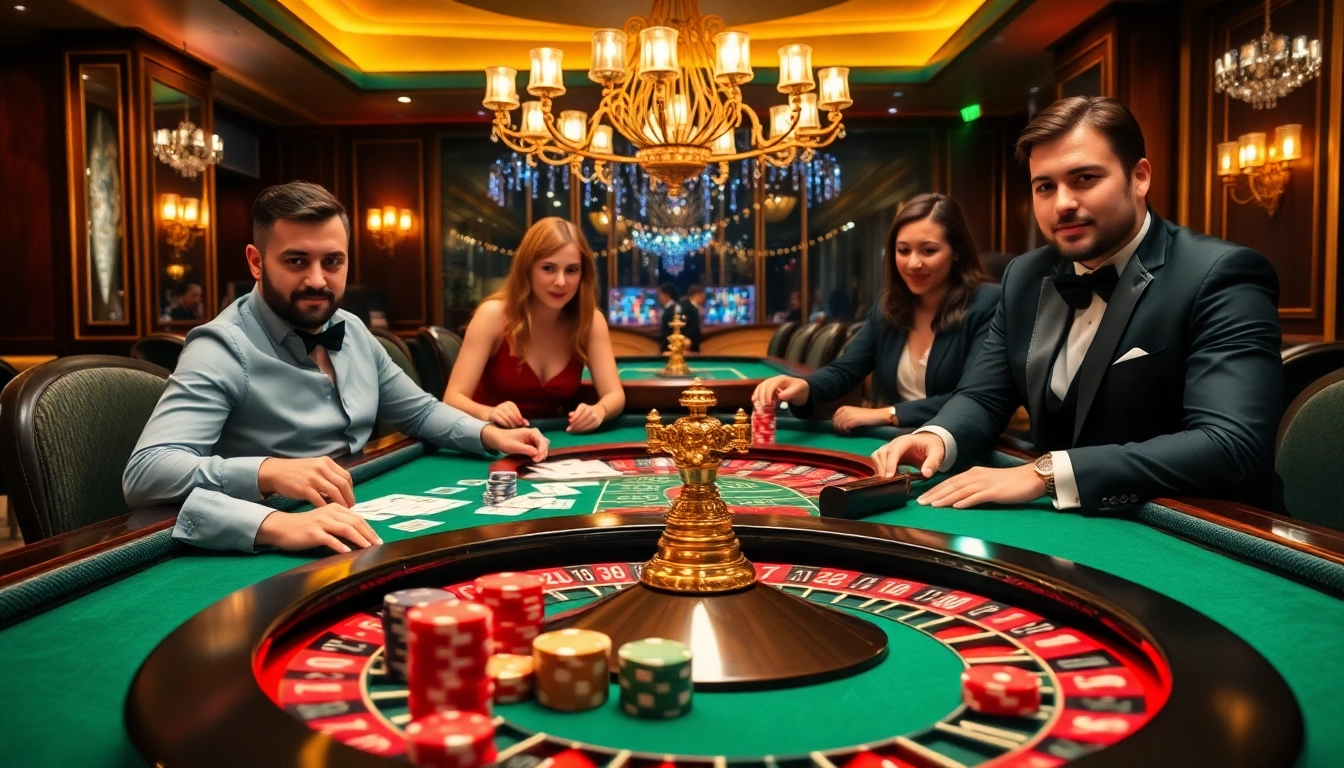 SODO66 casino scene featuring vibrant gaming tables, players, and poker chips in action.