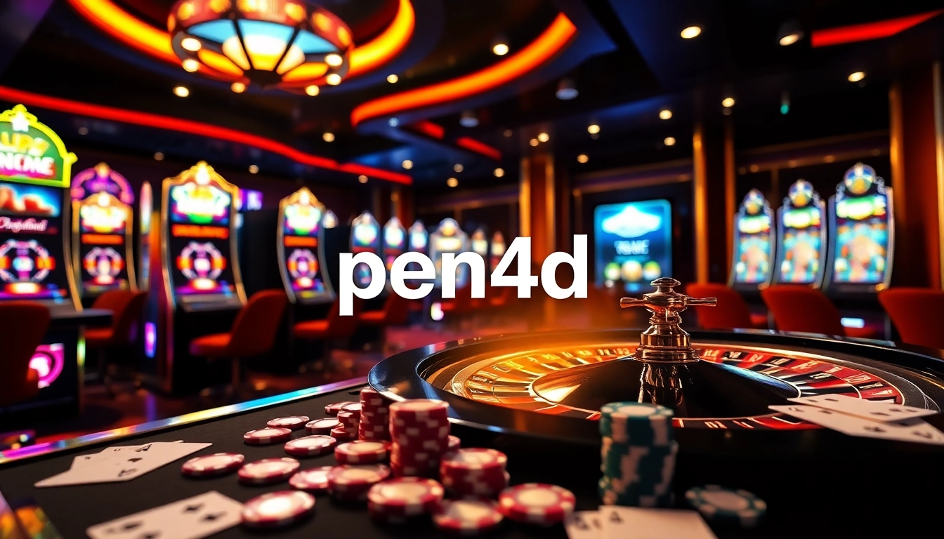 Exciting gaming atmosphere showing pen4d login at vibrant slot machines and roulette tables.