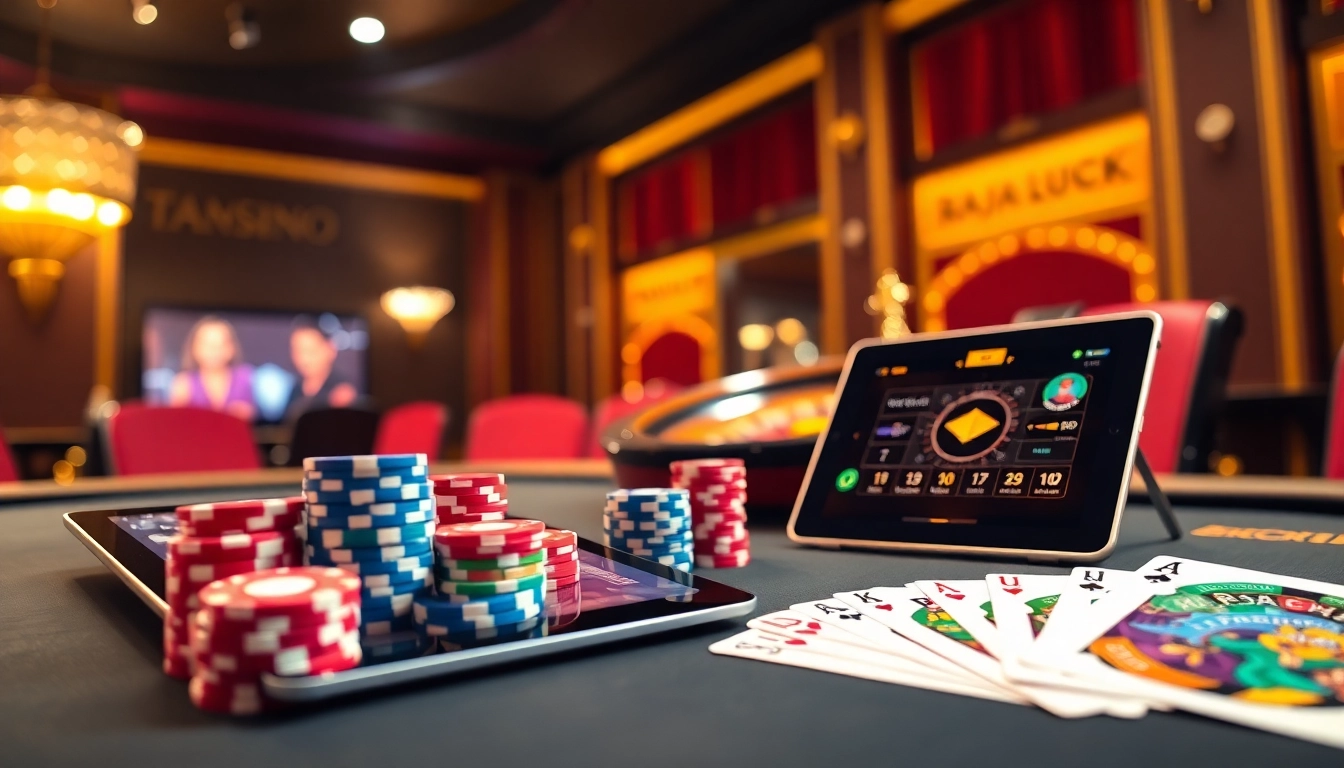 Experience thrilling moments with Raja Luck at a luxurious casino table featuring cards and chips.