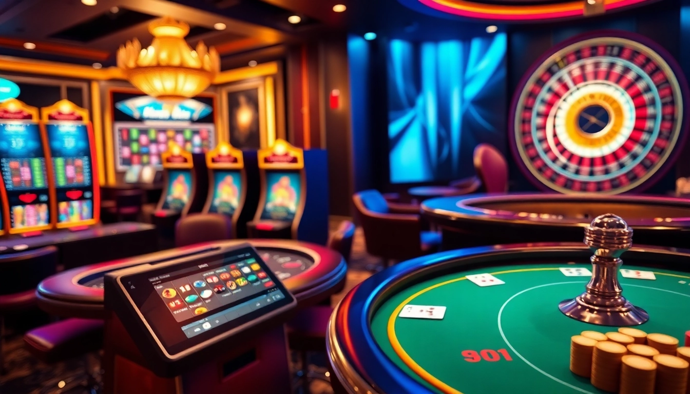 Experience FastSpin Demo with exciting slot machines and vibrant casino elements in a luxurious setting.