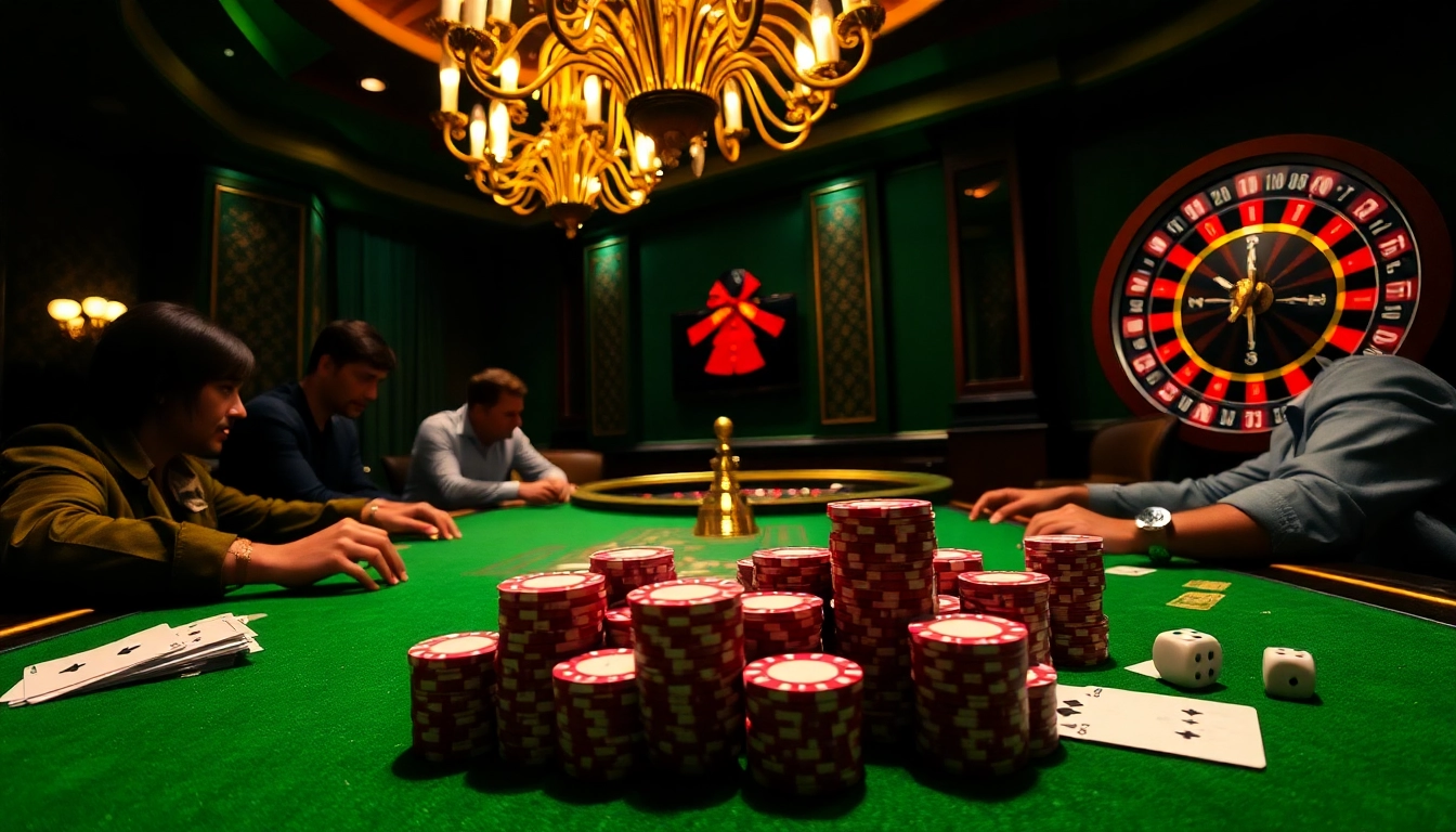 Players engaging in high-stakes poker at bdtk66 my casino, showcasing vibrant poker chips and cards.