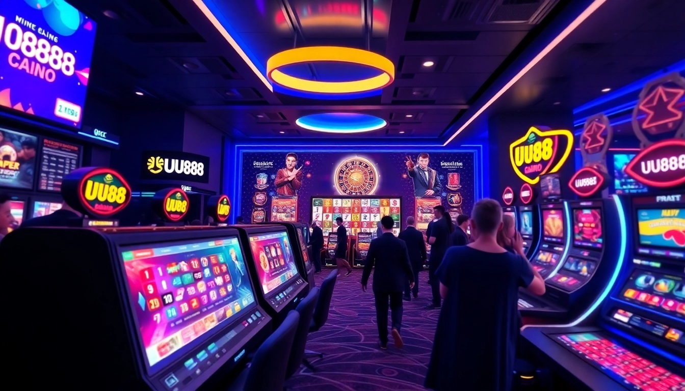 UU88 online gaming interface showcasing diverse games in a vibrant, modern casino environment.