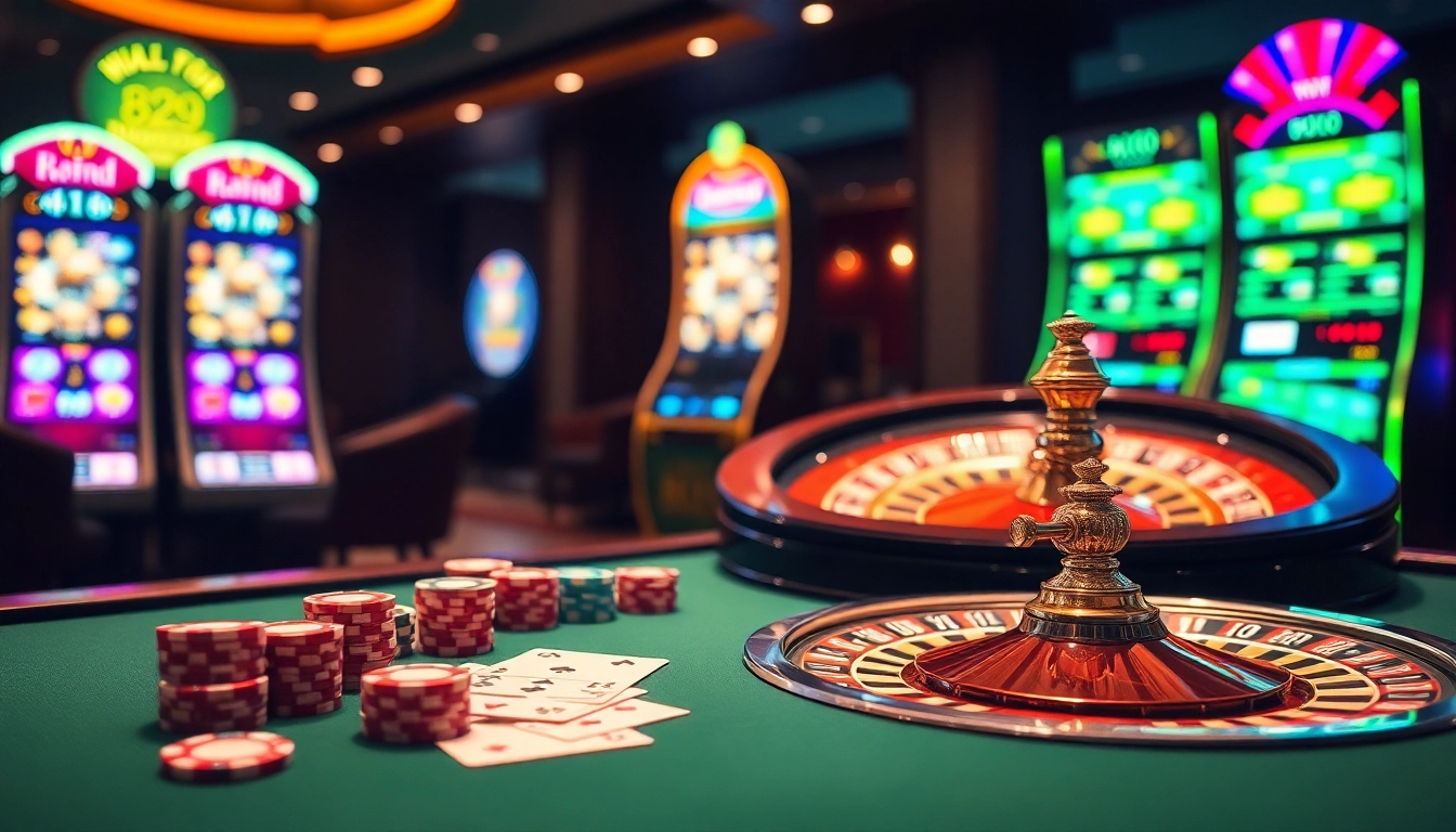 Experience the thrill at b29 casino with vibrant gaming tables and roulette wheels.