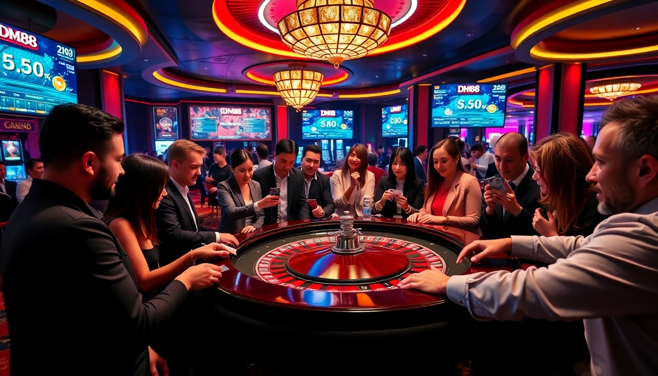 Experience the thrill of gambling at DH88 casino with players enjoying roulette and cards.