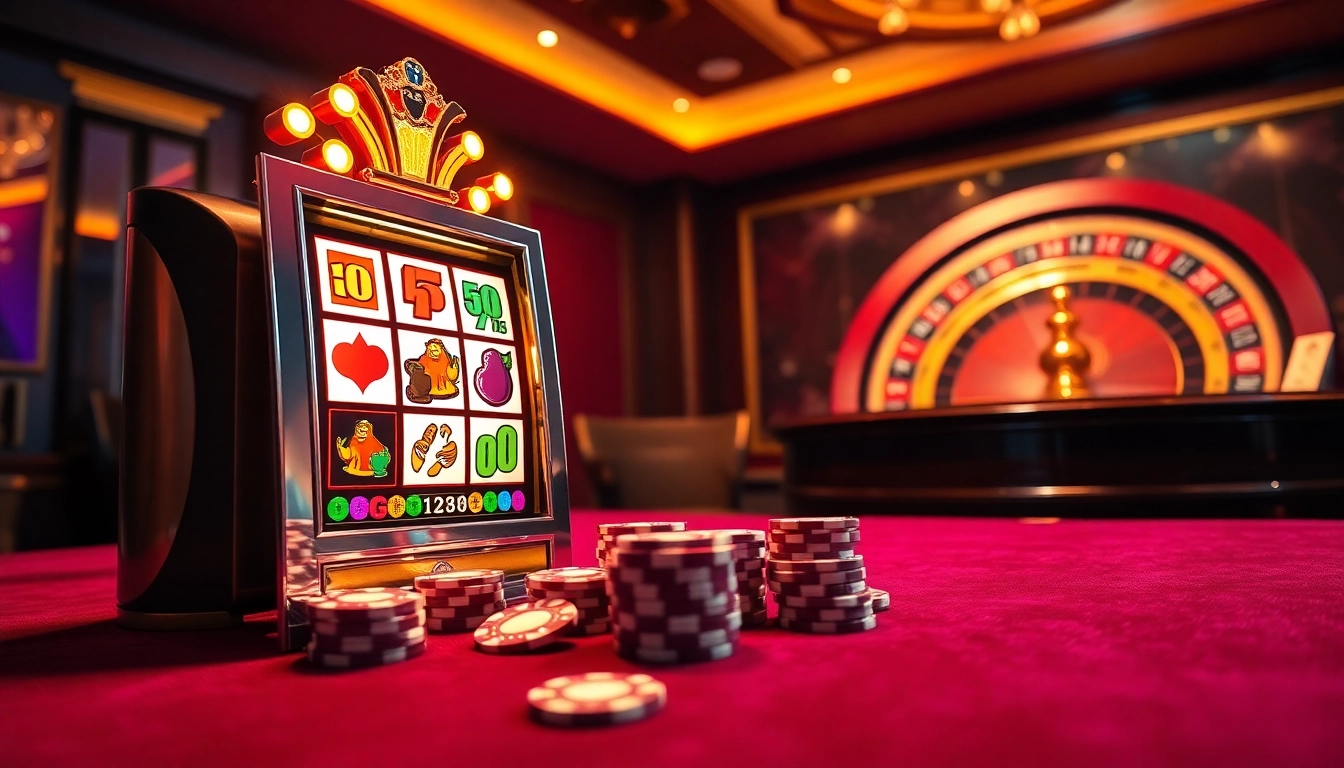 Engaging scene of lego138 login interface with vibrant slot machines and casino elements.