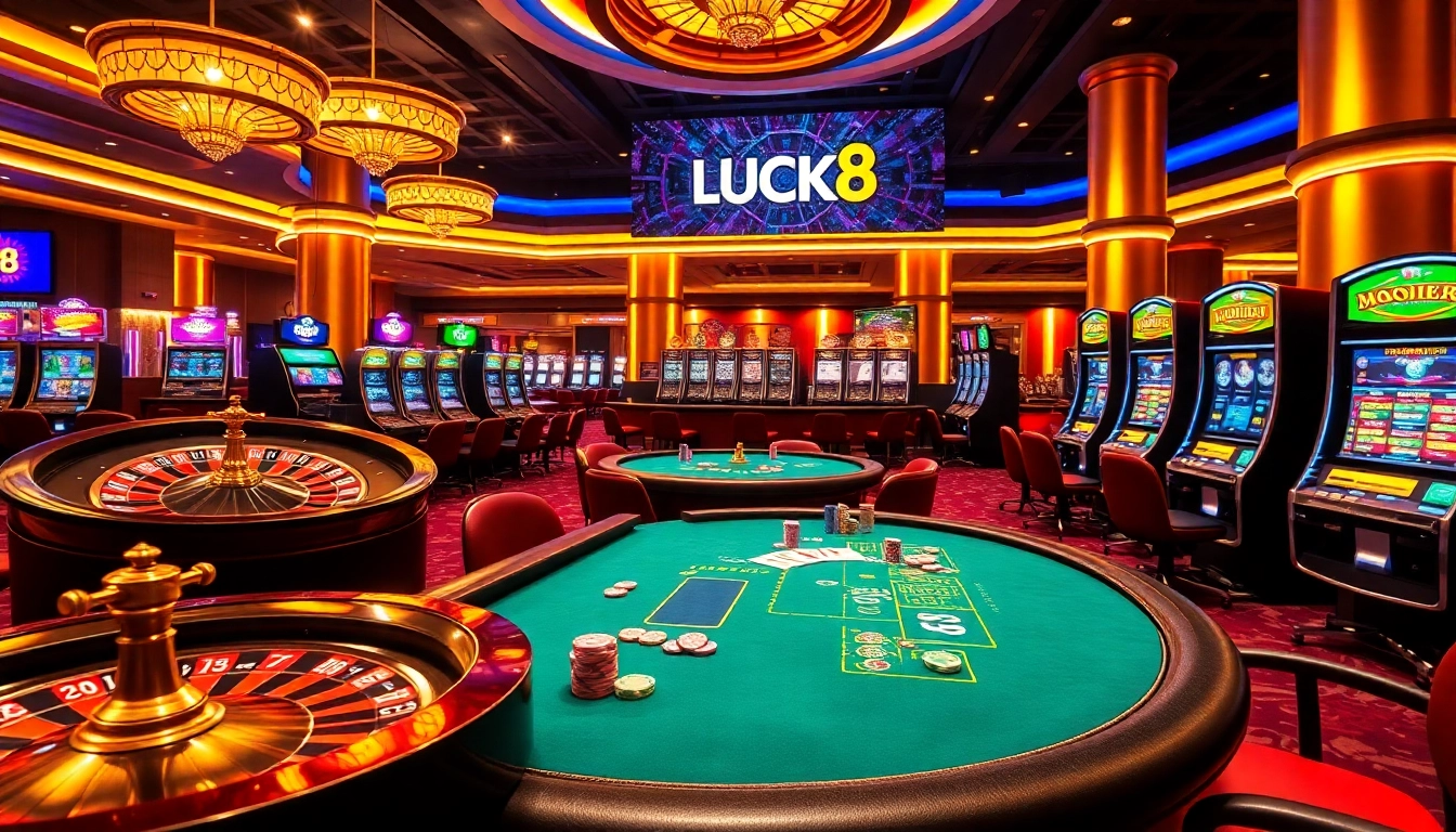 LUCK8 casino scene showcasing an exciting roulette game with vibrant colors and professional atmosphere.
